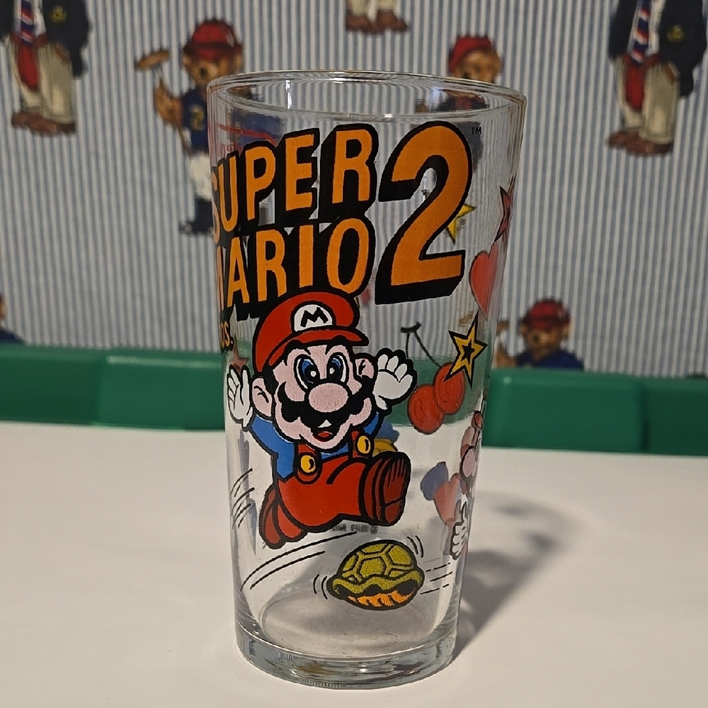 Vintage 1989 Super MARIO Bros 2 Nintendo NES Era Promotional Glass Cup HTF VGC